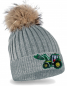 Preview: Traktor Strickmütze mit Bommel Kinder Beanie Grüner Schlepper
