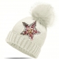 Preview: Strickmütze Glitzer Pailletten Stern Wintermütze mit Teddyfutter und Fellbommel