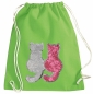 Preview: Kinder Turnbeutel Wendepailletten Katzen Sportbeutel Sportsack Turnsack Gymbag Gymsack Grün