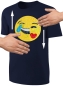 Preview: Kinder Wendepailletten T-Shirt Emoticon mit Kussmund / Lachtränen - Lachgesicht Streichel Shirt - Dunkelblau