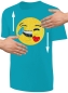 Preview: Kinder Wendepailletten T-Shirt Emoticon mit Kussmund / Lachtränen - Lachgesicht Streichel Shirt - Türkis