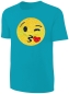 Preview: Kinder Wendepailletten T-Shirt Emoticon mit Kussmund / Lachtränen - Lachgesicht Streichel Shirt - Türkis