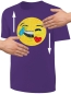 Preview: Kinder Wendepailletten T-Shirt Emoticon mit Kussmund / Lachtränen - Lachgesicht Mädchen Streichel Shirt - Lila