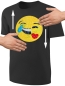 Preview: Kinder Wendepailletten T-Shirt Emoticon mit Kussmund / Lachtränen - Lachgesicht Streichel Shirt - Schwarz