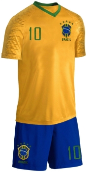 Brasilien Kinder Trikot Set 2 tlg. Fußball WM EM Fan Zweiteiler Gelb Blau Größe 104