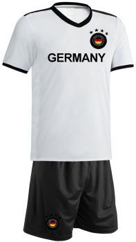 Deutschland Kinder Trikot Set Fußball WM EM Fan Zweiteiler Weiß Schwarz Größe 92-98
