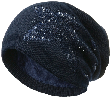 Mütze Long Beanie Slouch Unisex mit Stern gefüttert mit Teddyfleece