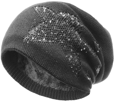 Mütze Long Beanie Slouch Unisex mit Stern gefüttert mit Teddyfleece