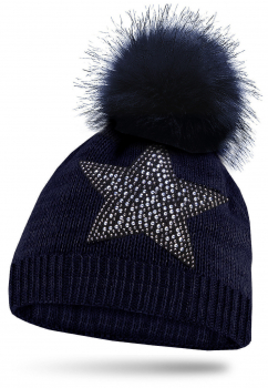 Mädchen Strickmütze Glitzer mit Strass und Bommel
