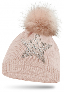 Mädchen Strickmütze Glitzer mit Strass und Bommel