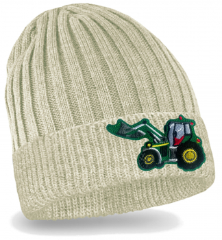 Traktor Strickmütze Kinder Beanie Grüner Frontlader