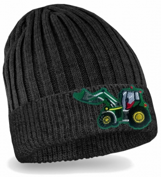 Traktor Strickmütze Kinder Beanie Grüner Frontlader