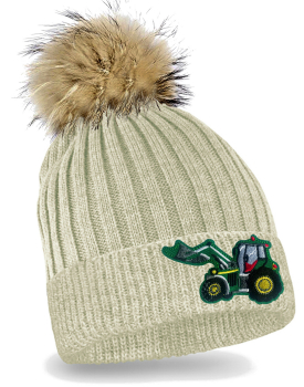 Traktor Strickmütze mit Bommel Kinder Beanie Grüner Schlepper