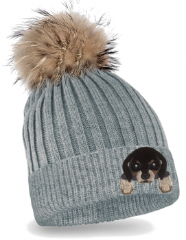Preview: Rottweiler Strickmütze mit Bommel Kinder Beanie Hund