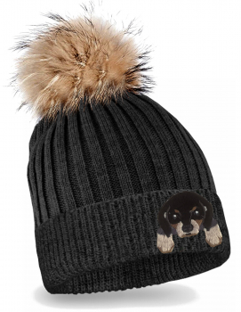 Preview: Rottweiler Strickmütze mit Bommel Kinder Beanie Hund