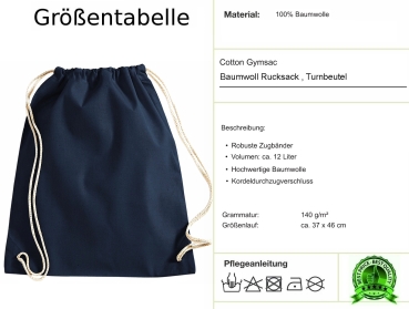 Kinder Turnbeutel Wendepailletten Tiger Sportbeutel Sportsack Turnsack Gymbag Gymsack Deep Navy Blue Blau Dunkelblau