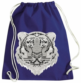 Kinder Turnbeutel Wendepailletten Tiger Sportbeutel Sportsack Turnsack Gymbag Gymsack Blau
