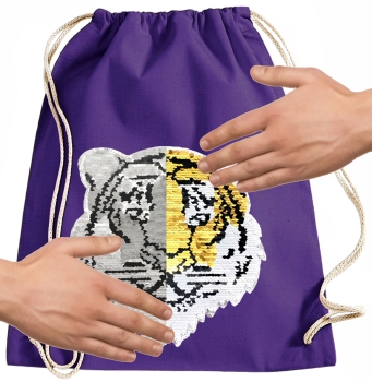 Kinder Turnbeutel Wendepailletten Tiger Sportbeutel Sportsack Turnsack Gymbag Gymsack Lila
