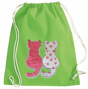 Kinder Turnbeutel Wendepailletten Katzen Sportbeutel Sportsack Turnsack Gymbag Gymsack Grün
