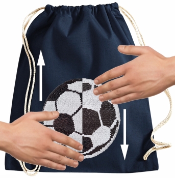 Kinder Turnbeutel Wendepailletten Fußball Sportbeutel Sportsack Turnsack Gymbag Gymsack Dunkelblau
