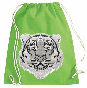 Kinder Turnbeutel Wendepailletten Tiger - Sportbeutel Sportsack Turnsack Gymbag Gymsack - Grün