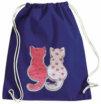 Kinder Turnbeutel Wendepailletten Katzen Sportbeutel Sportsack Turnsack Gymbag Gymsack Blau