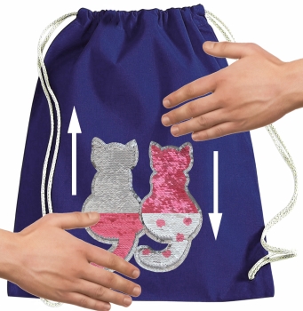 Kinder Turnbeutel Wendepailletten Katzen Sportbeutel Sportsack Turnsack Gymbag Gymsack Blau