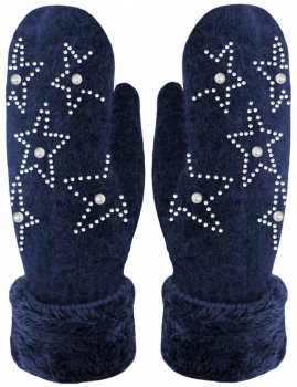 Handschuhe Fäustlinge mit Perlen und Stern Glitzer Strick Handschuhe gefüttert