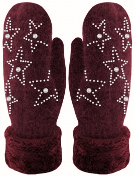 Handschuhe Fäustlinge mit Perlen und Stern Glitzer Strick Handschuhe gefüttert
