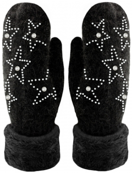 Handschuhe Fäustlinge mit Perlen und Stern Glitzer Strick Handschuhe gefüttert