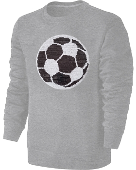 Kinder Fußball Wendepailletten Sweatshirt - EM WM Fussball Streichel Pullover Pulli Hoodie - Grau