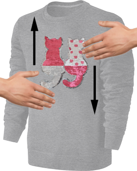 Kinder Wendepailletten Katzen Sweatshirt - Katze Streichel Pullover Pulli Hoodie Mädchen - Grau