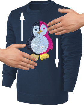 Kinder Pinguin Wendepailletten Sweatshirt - Streichel Pullover Pulli Hoodie - Blau
