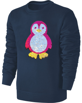 Kinder Pinguin Wendepailletten Sweatshirt - Streichel Pullover Pulli Hoodie - Blau