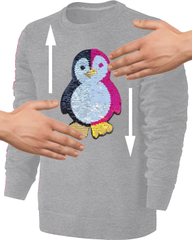 Kinder Pinguin Wendepailletten Sweatshirt - Streichel Pullover Pulli Hoodie - Grau
