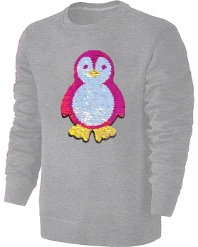 Kinder Pinguin Wendepailletten Sweatshirt - Streichel Pullover Pulli Hoodie - Grau