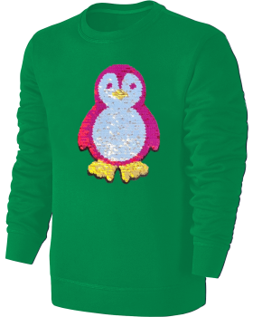Kinder Pinguin Wendepailletten Sweatshirt - Streichel Pullover Pulli Hoodie - Grün