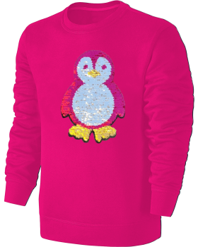 Kinder Pinguin Wendepailletten Sweatshirt - Mädchen Streichel Pullover Pulli Hoodie - Pink