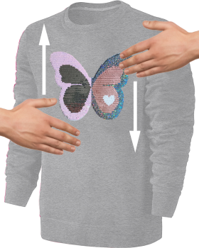 Kinder Schmetterling Wendepailletten Sweatshirt - Glitzer Falter Tagfalter Streichel Pullover Pulli Hoodie - Grau