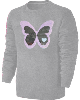 Kinder Schmetterling Wendepailletten Sweatshirt - Glitzer Falter Tagfalter Streichel Pullover Pulli Hoodie - Grau