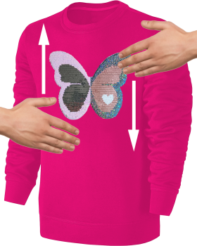 Kinder Schmetterling Wendepailletten Sweatshirt - Mädchen Glitzer Falter Tagfalter Streichel Pullover Pulli Hoodie - Pink