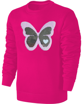 Kinder Schmetterling Wendepailletten Sweatshirt - Mädchen Glitzer Falter Tagfalter Streichel Pullover Pulli Hoodie - Pink