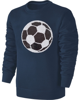 Kinder Fußball Wendepailletten Sweatshirt - EM WM Fussball Streichel Pullover Pulli Hoodie - Navy Blue Blau Dunkelblau