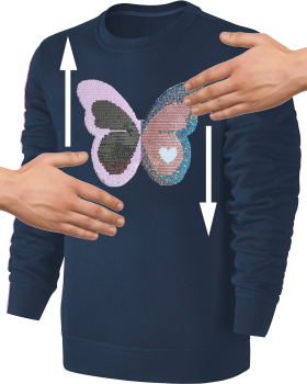 Kinder Schmetterling Wendepailletten Sweatshirt - Glitzer Falter Tagfalter Streichel Pullover Pulli Hoodie - Blau