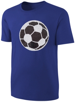 Kinder Fußball Wendepailletten T-Shirt - EM WM Jungen Jungs Streichel Shirt - Blau