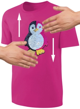 Kinder Pinguin Wendepailletten T-Shirt - Mädchen Streichel-Shirt Pink