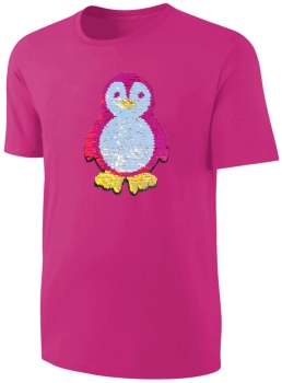 Kinder Pinguin Wendepailletten T-Shirt - Mädchen Streichel-Shirt Pink