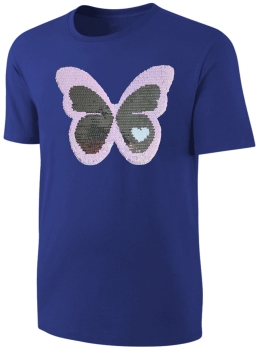 Preview: Kinder Schmetterling Wendepailletten T-Shirt - Falter Tagfalter Streichel-Shirt - Blau
