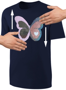 Kinder Schmetterling Wendepailletten T-Shirt - Falter Tagfalter Streichel-Shirt - Dunkelblau