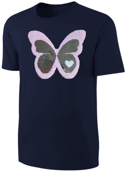 Kinder Schmetterling Wendepailletten T-Shirt - Falter Tagfalter Streichel-Shirt - Dunkelblau